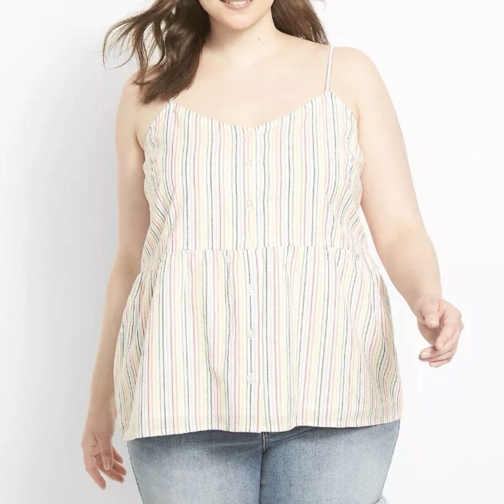 NWT Lane Bryant Multicolor Striped Button-Down Peplum Tank Top Womans Size 22